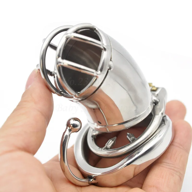Stainless Steel Stealth Lock Male Chastity Device with Anti-Shedding Ring,Cock Cage with Base Arc Ring,Cock Ring Sex Toy For Men