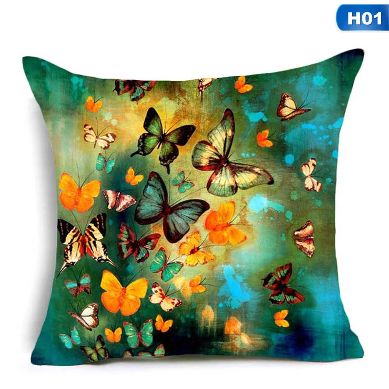 

Romantic Beautiful Colorful Butterflies Pillow Cover Polyester Cushion Cover for Living Room Home Decor Pillow Case