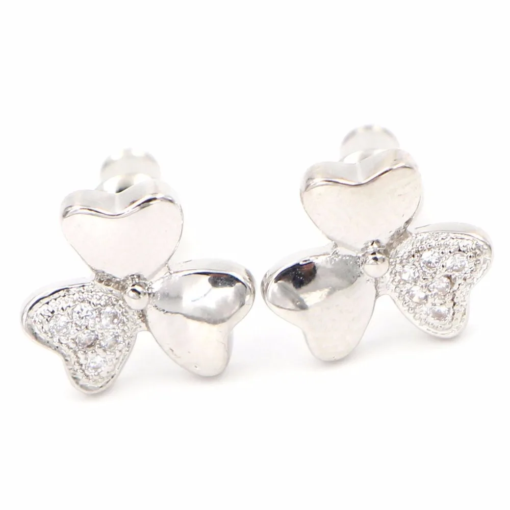 

HeeZen Stud Earrings with Three Heart Shape One with CZ Stone Romantic Jewelry 2019 New Product Good Gift for Female