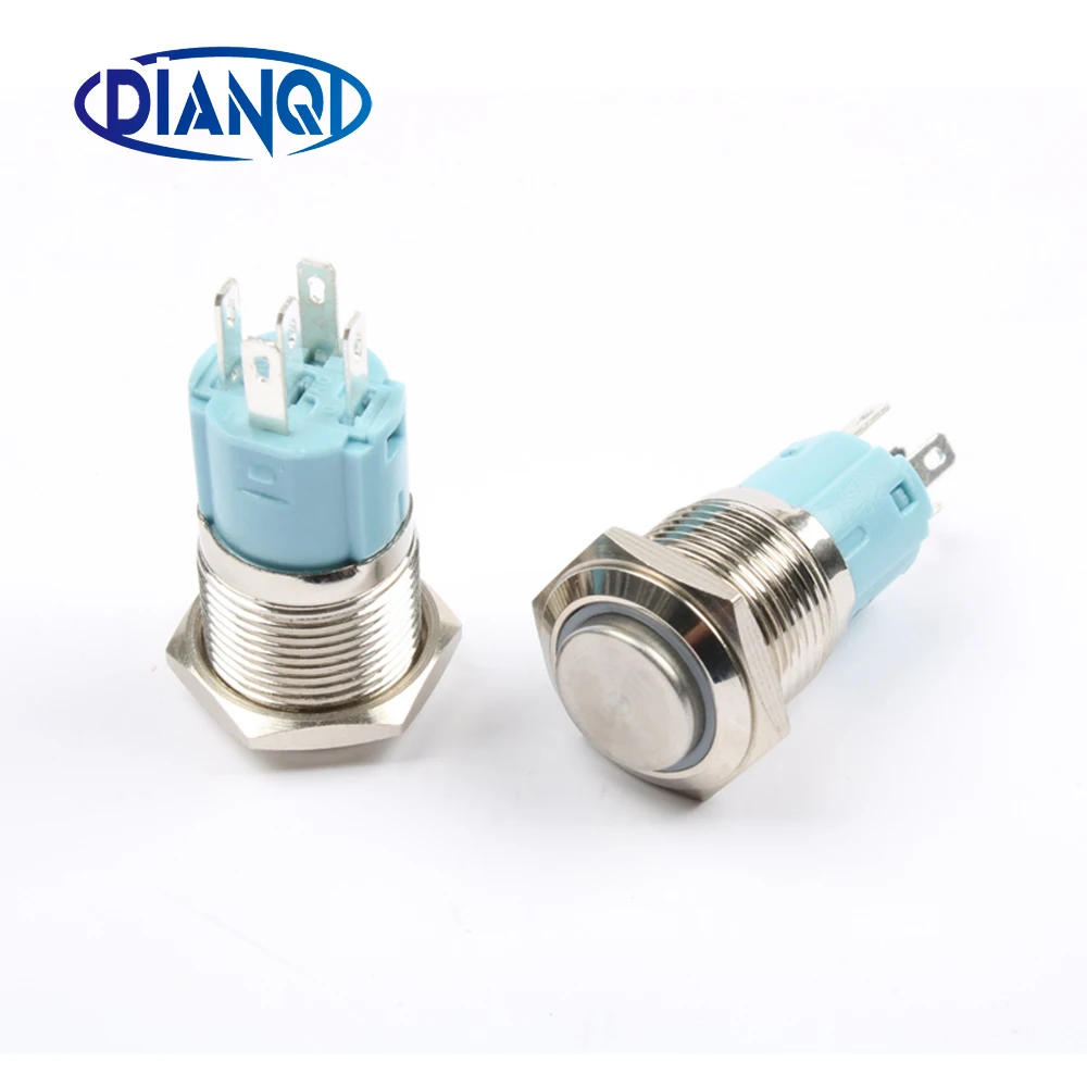 

3V 5V 12V 24V 220V High round head LED 16mm Flat Head Self Locking Waterproof Metal Button Switch Momentary Latching 16GTHX.S