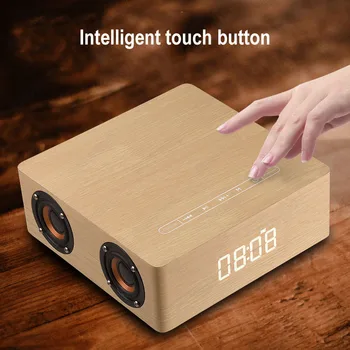

Touch clock Wooden Bluetooth speaker portable four horn Subwoofer music bluetooth audio receiver handfree call Wireless speakers