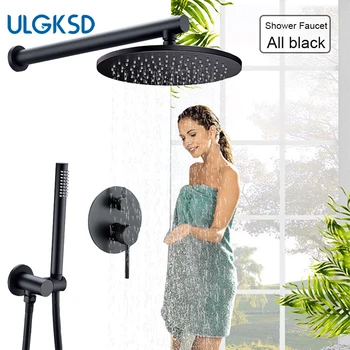 

ULGKSD Matte black Shower Faucet Cold and Hot Mounted On The Wall Shower Set 2 Ways Outlet Bathroom Faucet