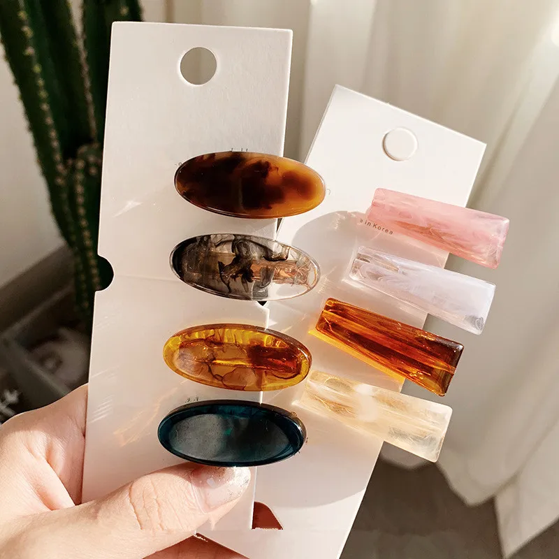 

Korea Fashion Resin Marble Hairclips Hairpins for Women Geometric marble Oval Transparent Hair Clips Hair Accessories
