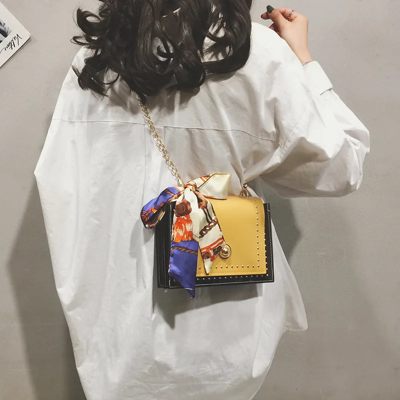 

New Hot Silk Scarf Lady Small Square Bag Fashion All Match Trend Ladies Shoulder Bag Tide Transparent Personality Crossbody Bag