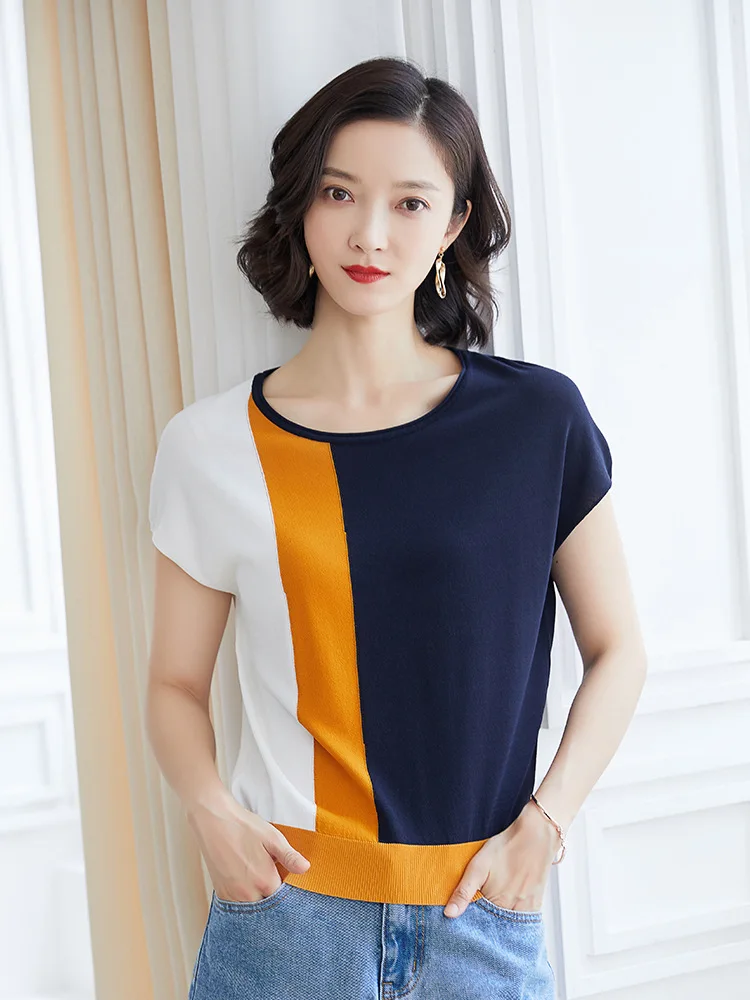 

Ice Silk Women Sweaters and Pullovers Batwing Sleeve Fashion Patchwork Stretch Thin Sweater Pull Femme 2019 Summer New Women Top