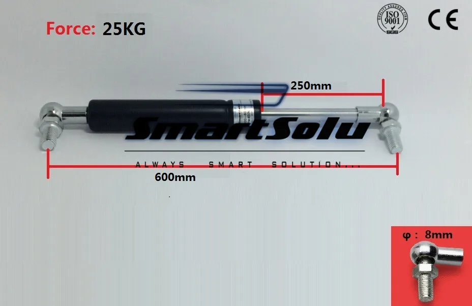 

Free Shipping 600mm X 250mm X 25KG 55lb Force 25cm Long Stroke Hood Lift Support Auto Gas Spring