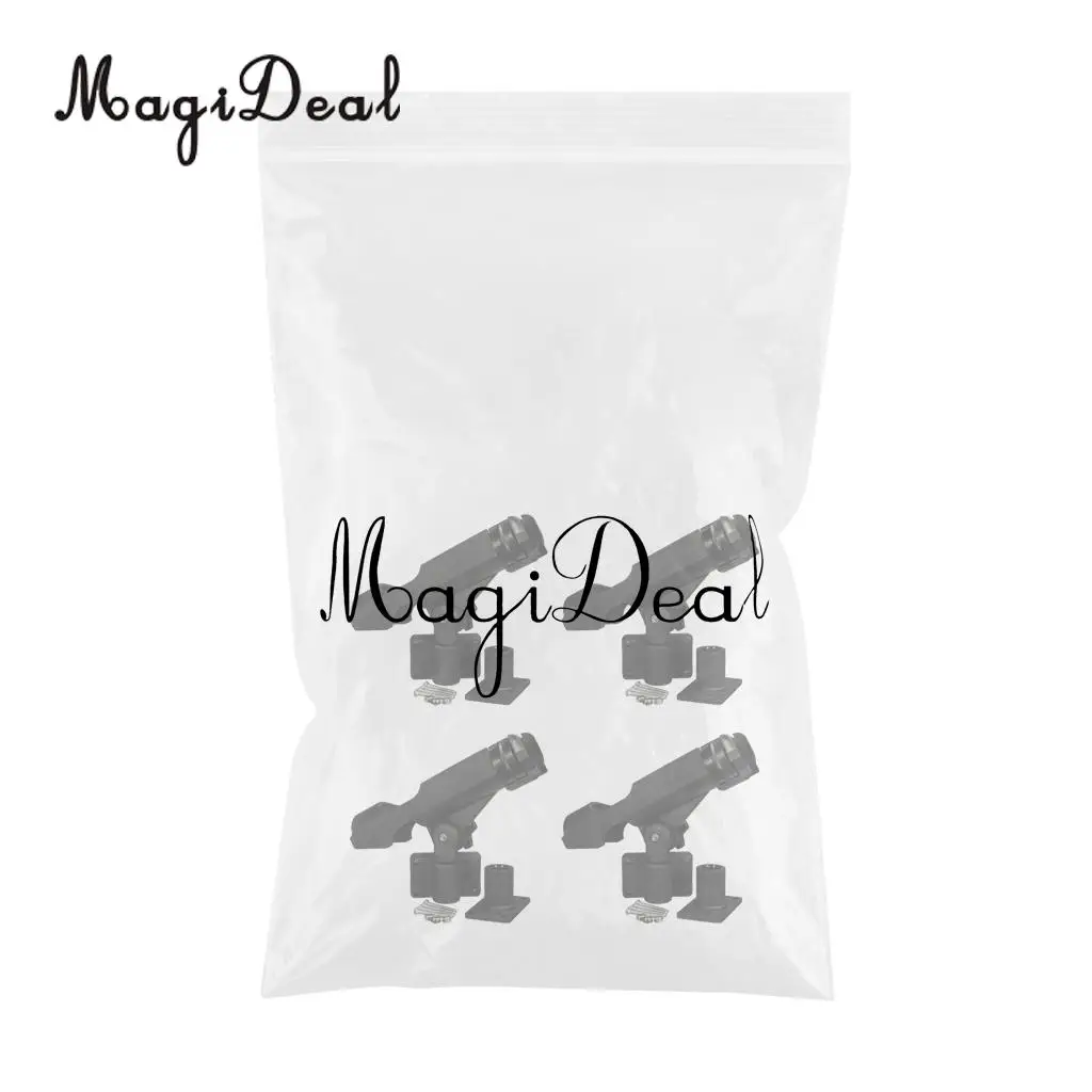 MagiDeal Top Quality 4Pcs Adjustable Side Rail Mount For Kayak Boat Fishing Pole Rod Holder Tackle Kit Fishing Accessory Black