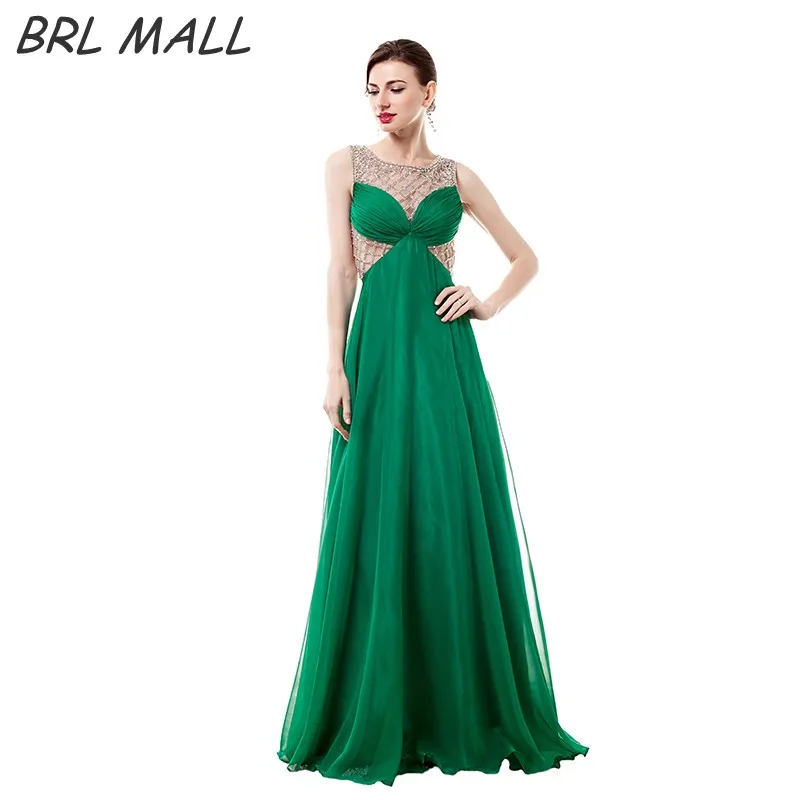 BRLMALL Elegant Flowing Green Prom Dress 2017 Beaded Crystal Long ...