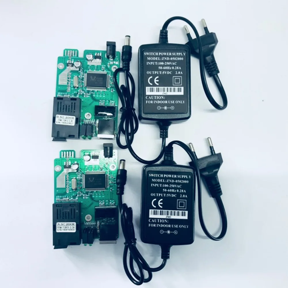 

Realtek8306E Optical Fiber Media Converter Fiber Transceiver 100M Full PCBA board with Fiber Module & Power Adapter 1 pair 2pcs