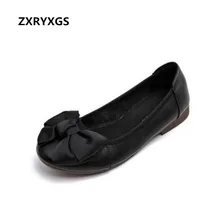 Г. Новая модная женская обувь на мягкой подошве из воловьей кожи Нескользящие туфли с бантом на плоской подошве с круглым носком Удобная дышащая обувь из натуральной кожи