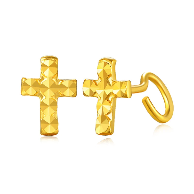 New Arrival 24K Yellow Gold Earrings Women Cross Stud Earrings 0.95gin