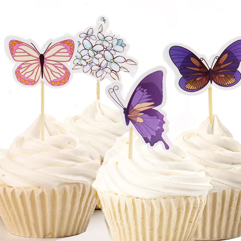 

720pcs Pretty Butterfly Animals world Cupcake Topper Picks Cartoon Theme Birthday Party Decorations Kids Evnent Party Favors