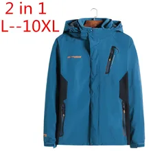 Big size 10XL 8XL 6XL 5XL Plus Size Waterproof Winter Jacket Men Warm 2 in 1 Parkas Windproof Detachable Hood Winter Coat