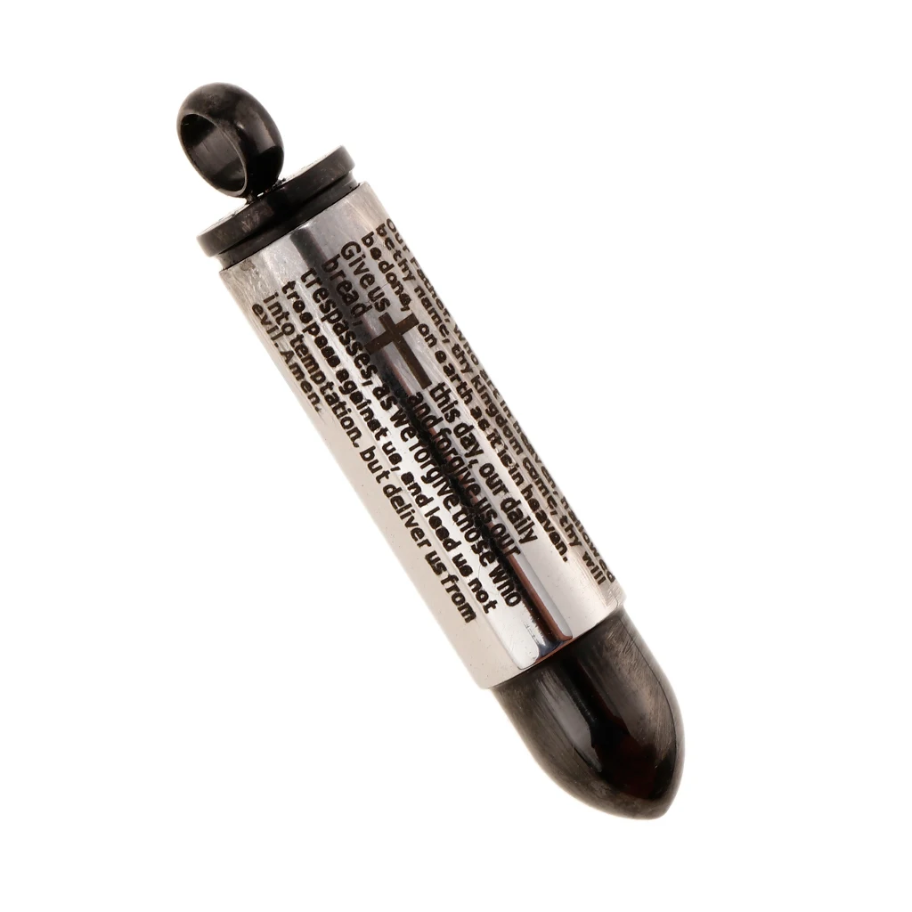 Stainless Steel Cross Bible Bullet Cremation Ashes Urn Pendant