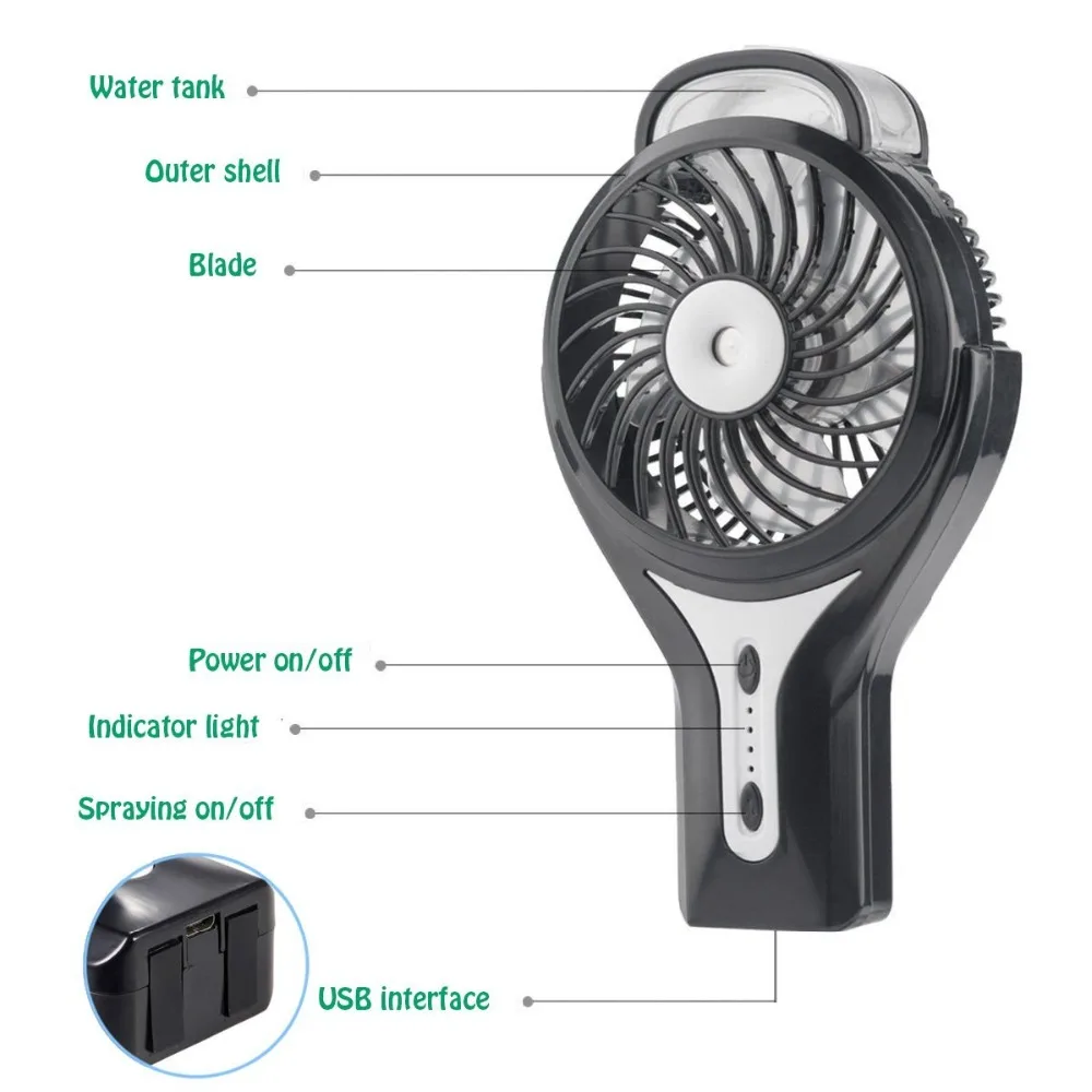 2018 Лидер продаж 3 настройки электрическая настольная запотевания USB ручной мини-вентилятор подачи воды Ручной USB Электрический мини