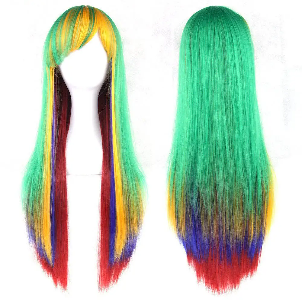 Для женщин градиент парик длинные волнистые Радуга волосы Аниме Косплэй синтетический Harajuku костюм Лолита парики Хэллоуин аксессуары для маскарадов - Цвет: 02