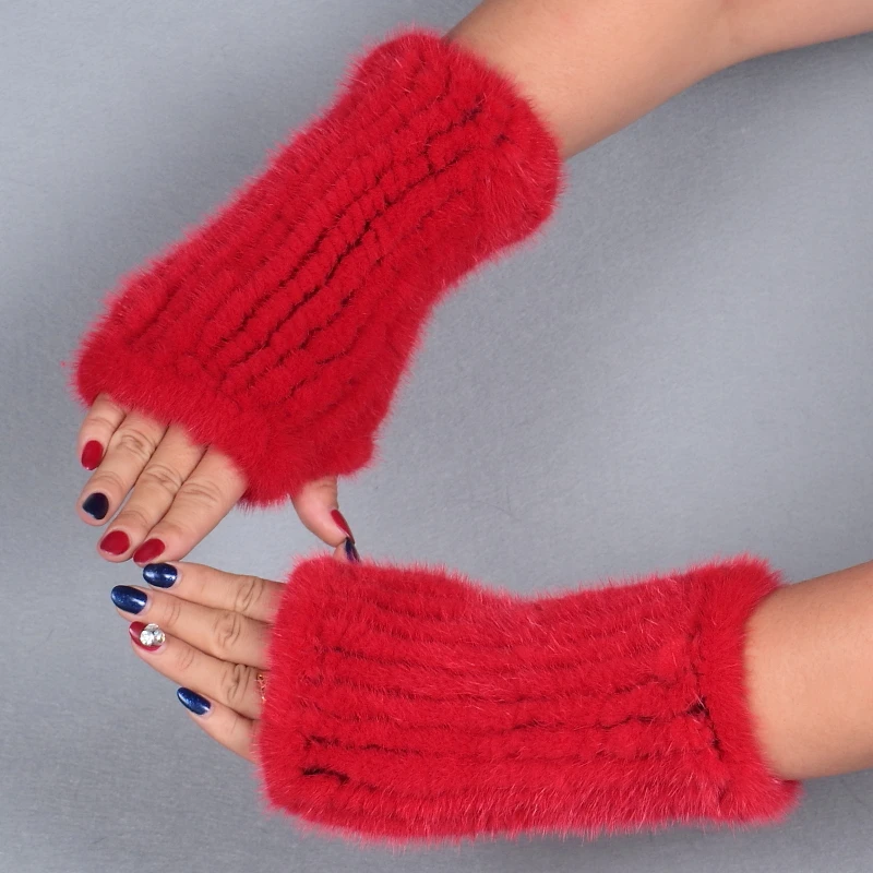 Winter Warm Knitted Gloves For Women Genuine Mink Fur Fingerless Gloves Female Real fur Gloves 20CM-50CM long  (5)
