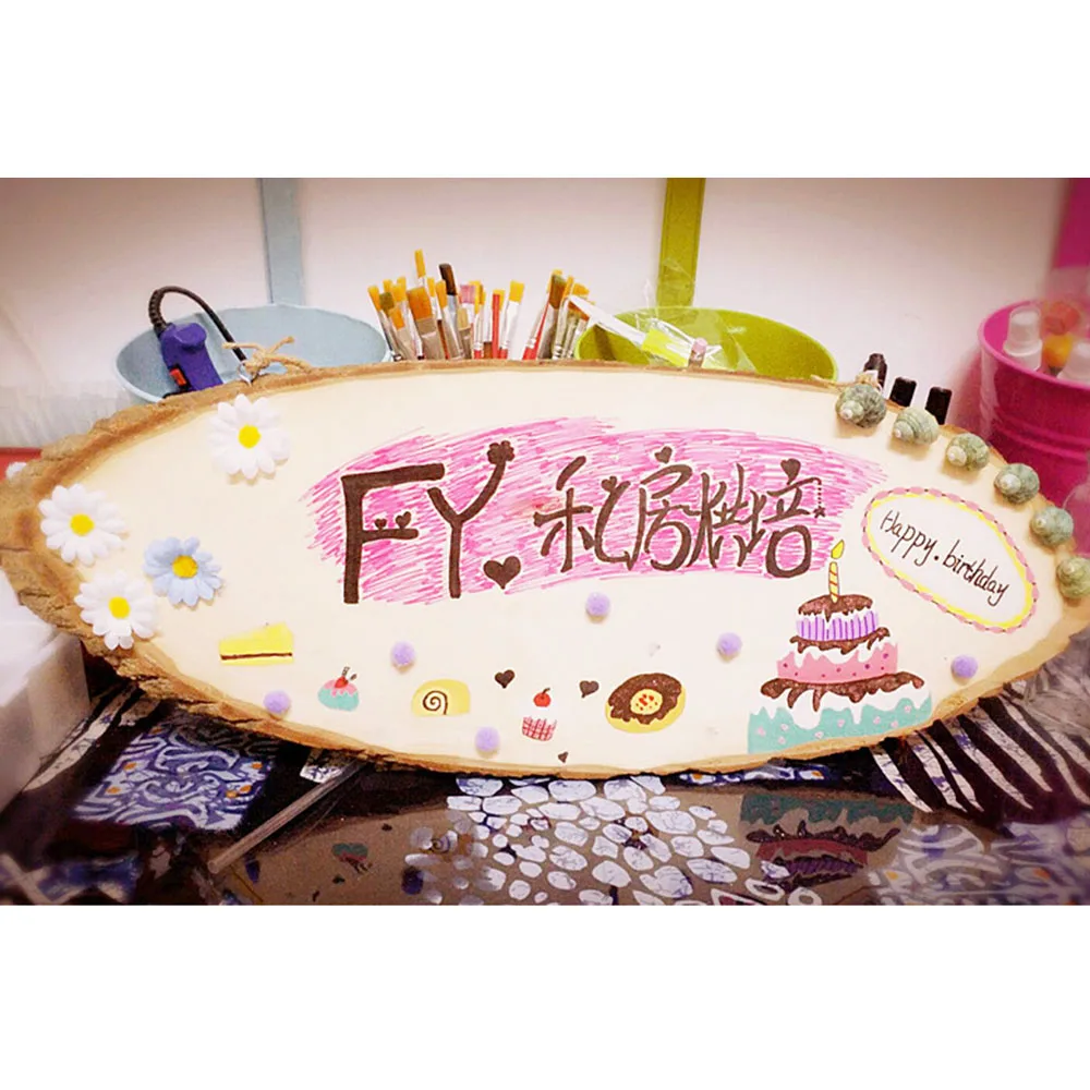 

Chic Embellishments Card Natural Diy Wood Chip Hand-painted Elliptic House Listing Wood-decorated Materials Shabby