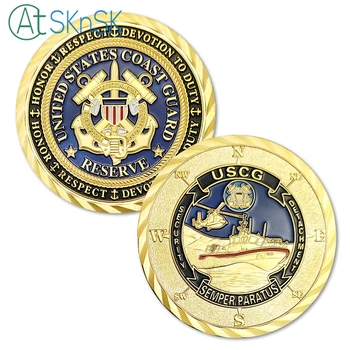 

1PC USCG Gold Plated Coin Army Commemorative Medals United States Coast Guard Reserve Security Detachment Challenge Coin collect