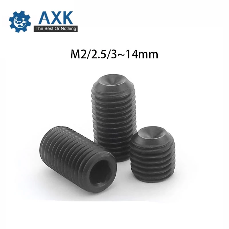 

100Pcs M2 DIN916 Black Carbon Steel Metric Thread Grub Screws Inner Hexagon Socket Set Screw M2x(2/2.5/3/3.5/4/5/6/8) mm