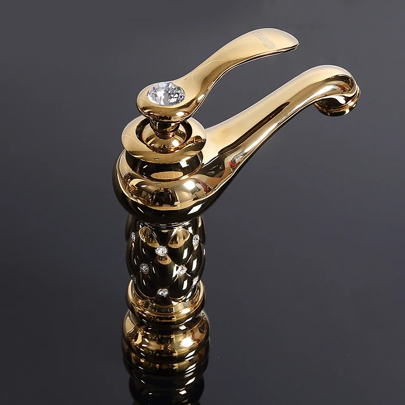 Billig Gisha Bad Becken Armaturen Klassische Messing Diamant Wasserhahn Einzigen Handgriff Heißen Und Kalten Wasserhahn Gold Kristall Mixer Waschbecken Armaturen