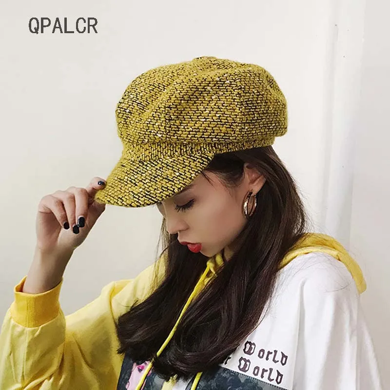 

QPALCR Korea Octagonal Berets Hats For Women Retro Knitting Newsboy Cap Female Casual Painter Hat Fashion Outdoor Army Caps