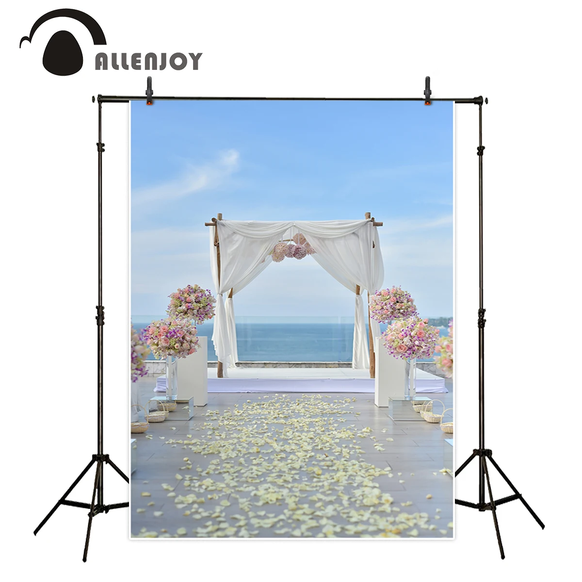 

Allenjoy wedding celebration background photography romantic dreamy seaside bunched floral rose studio photographic backdrop