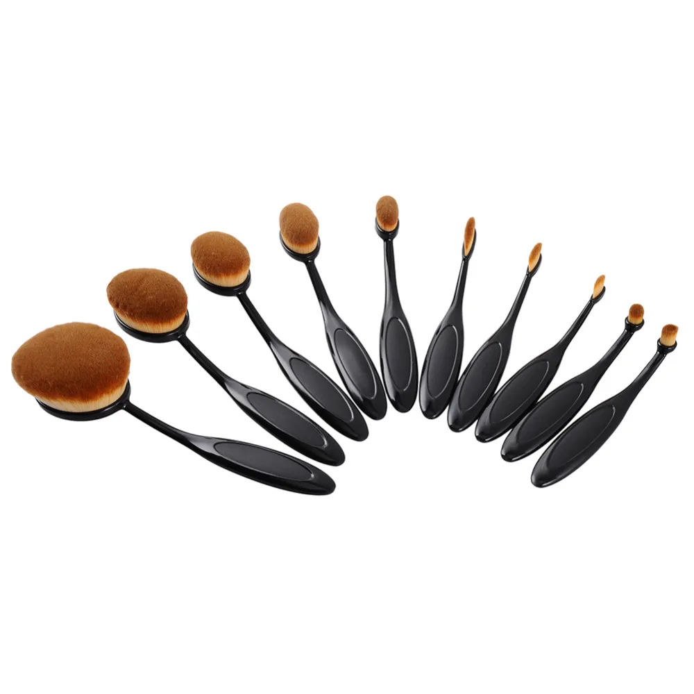 10pcs font b Toothbrush b font Shape Oval Makeup Brush Set Multipurpose profissional Contour Powder Eyebrow
