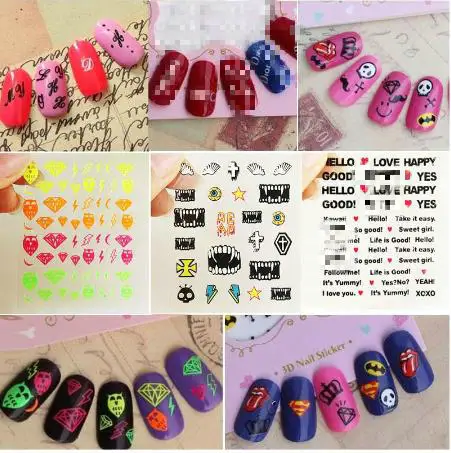 

hot sale nail stickr watercolor Cartoon lip Word plovers alphabet words pasted fashion nail art tool