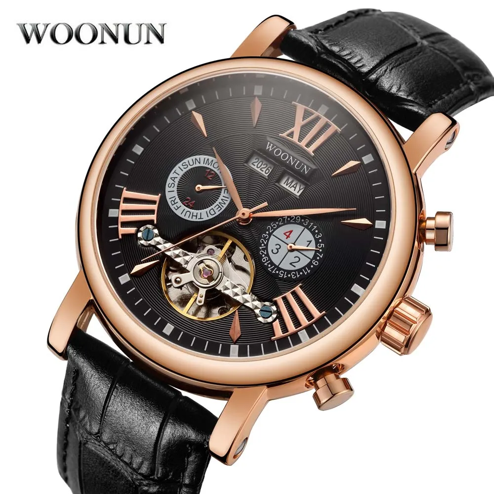 New Men Watches Luxury Rose Gold Mechanical Watches Men Tourbillon Automatic Watches Men Fashion Dress Gentleman Watches 