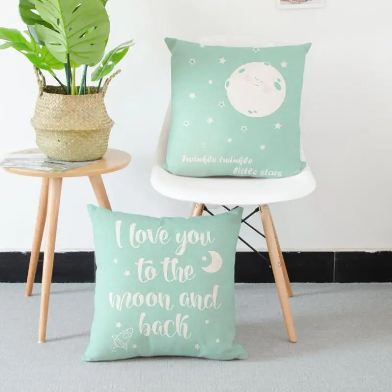 

Nordic Style Decoration Green Cushion Small Fresh Striped Cactus Hot Air Balloon Text Pillow Cartoon Big Fish Ice Lolly For Home