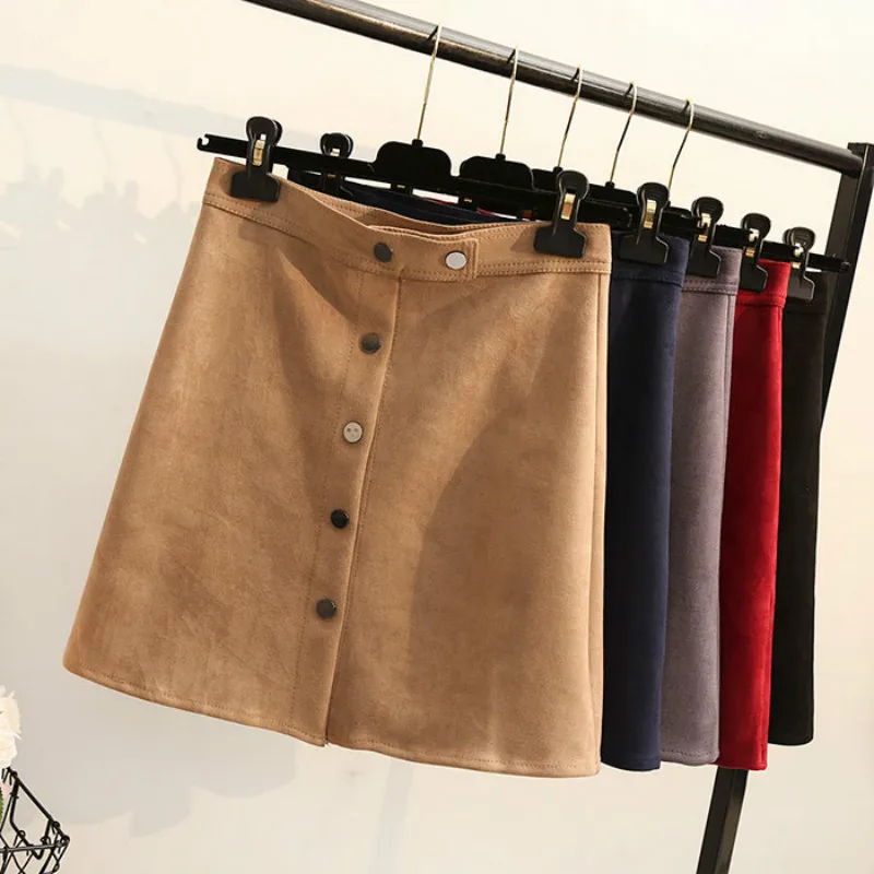 

Autumn Winter Suede Skirts Women High Waist Skirts Female A-Line Mini Skirt