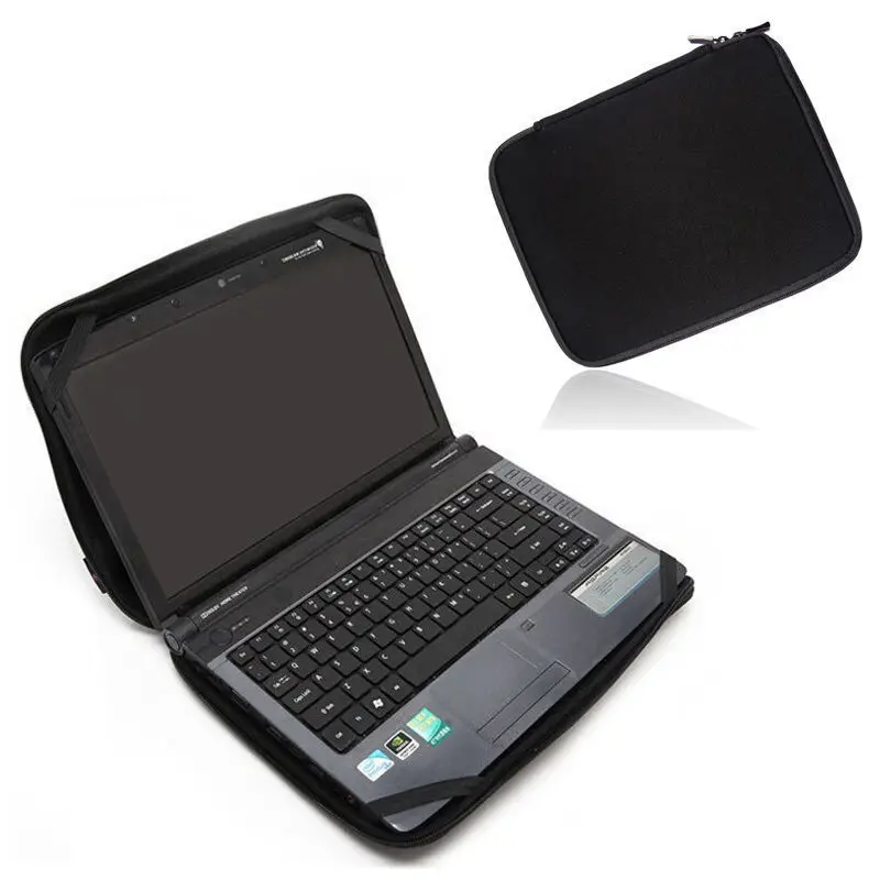 Solid Black Laptop Notebook Sleeve Bag Waterproof Neoprene Case with 4 Strps For 10\