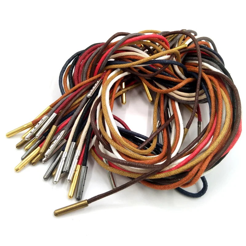 1-12 Pairs Purple Red High Quality Unise Laces Waxed Round Shoelaces Sneaker Solid Polyester Twisted Shoes Metal Head Shoelaces