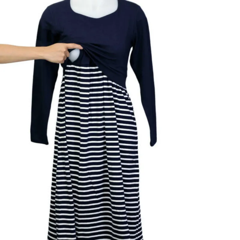 Plus Size pregnant Women Long Sleeves Stripe dress Autumn Maternity Nursing Dresses Maternity Breastfeeding Pregnancy Clothes Plus Size pregnant Women Long Sleeves Stripe dress Autumn Maternity Nursing Dresses Maternity Breastfeeding Pregnancy Clothes