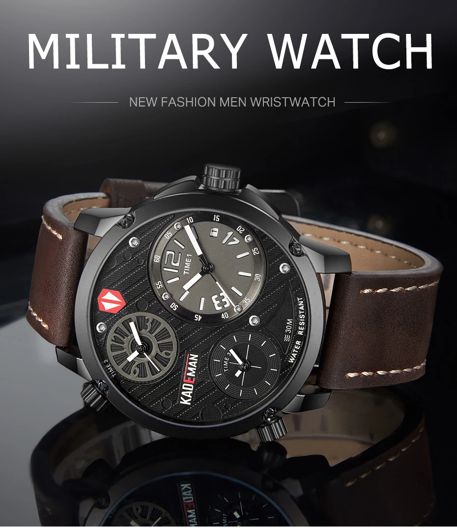 Мужские часы, военный дизайн, спортивные наручные часы, высокое качество, бренд KADEMAN, повседневные кожаные часы, 3 АТМ, роскошные часы, Relogio Masculino