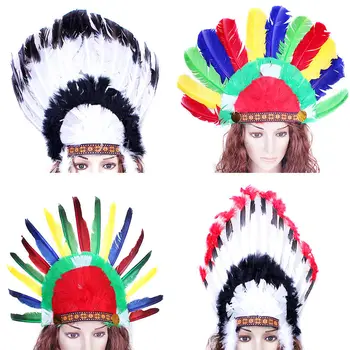 

Wholesale 1-10pcs Indian Feather Headdress Indian Chieftain Hat Accessories