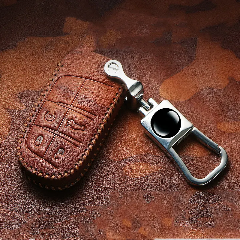 

2019 Wear-resistant Vintage Top Layer Leather Key Case For Dodge RAM Jeep Cherokee Compass Renegade Grand-commander Smart Key