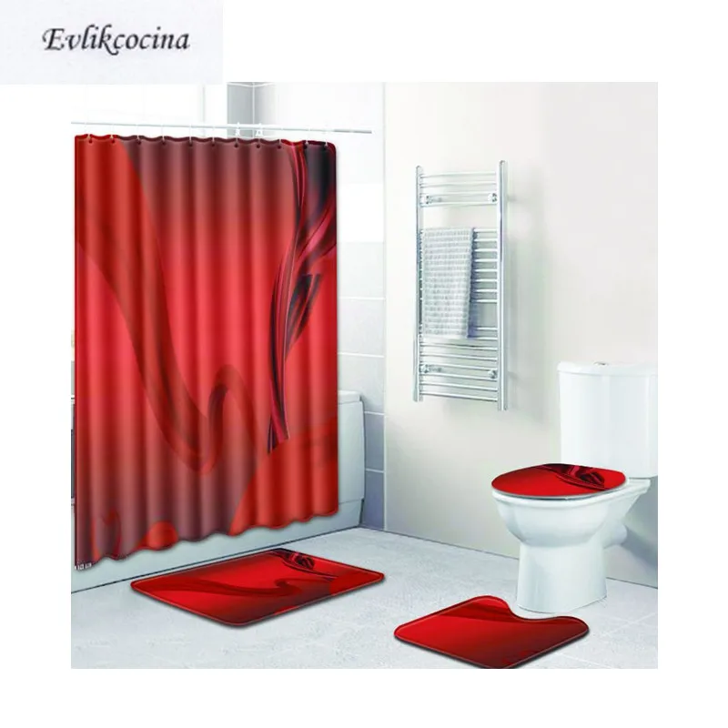 Бесплатная доставка 4 шт. волна красные шелковые группа Banyo Paspas ванная комната коврики для ванной набор Tapete Banheiro моющиеся туалет ковры Alfombra