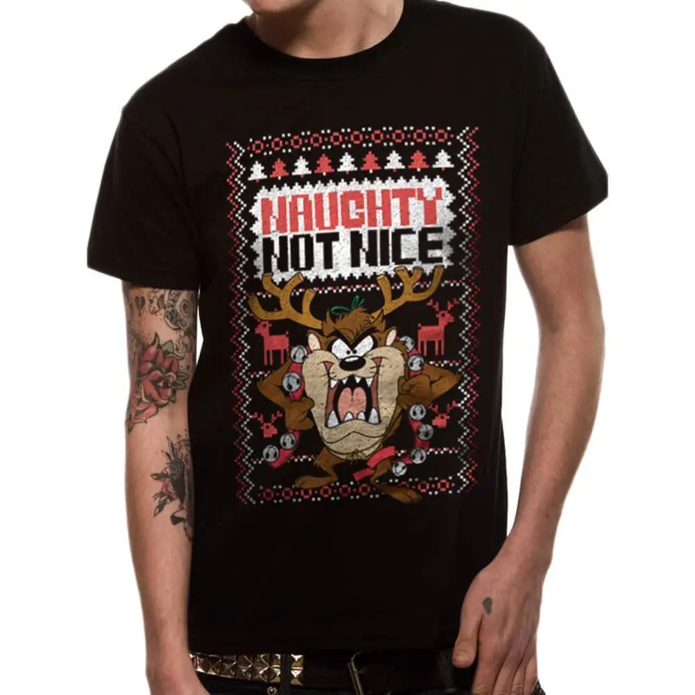 

Official Men's Looney Tunes Tazmanian Devil Festive Christmas T-Shirt Cartoon t shirt men Unisex New Fashion tshirt Loose Size