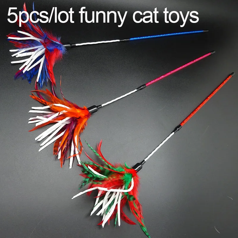 5pcs/lot Pet Cat Toys Interactive Teasing Feather Cats Toys Playing