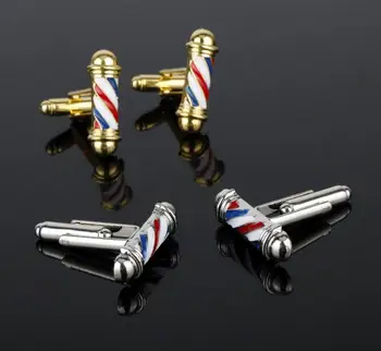 

Wholesale 50Pairs/lot Cufflink Series Barber Shop Barber Pole Cufflinks Men Shirt Cuff Buttons Jewelry CuffLinks Chrismas gift