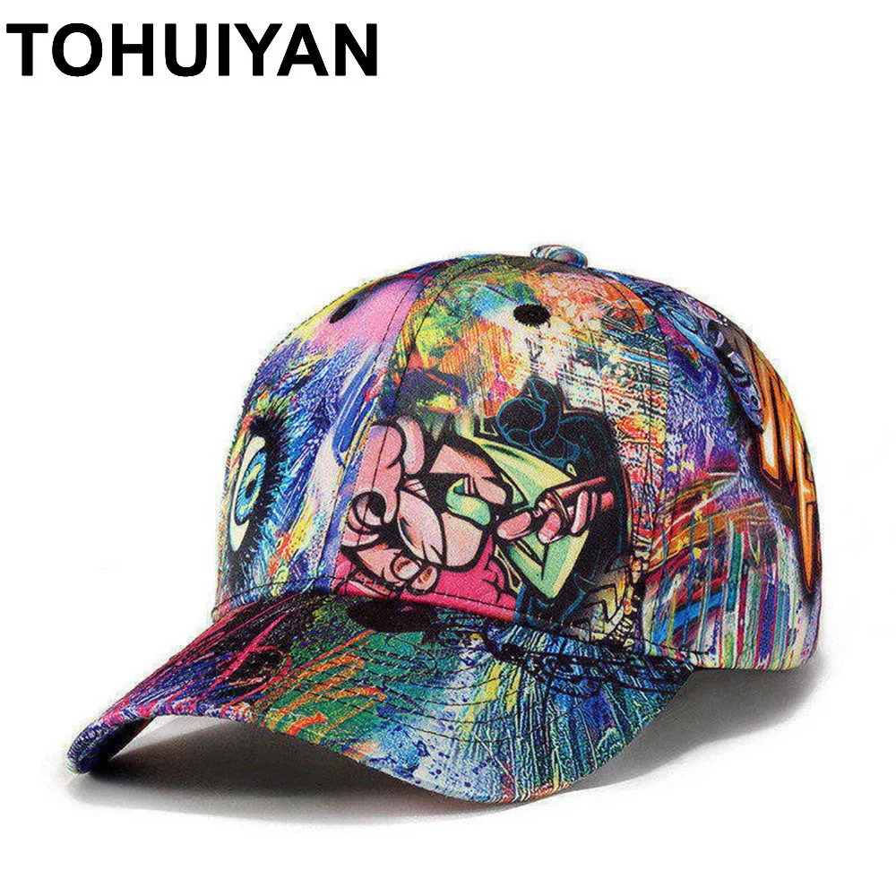 TOHUIYAN الكتابة على الجدران المطبوعة قبعة بيسبول الرجال النساء قابل للتعديل Gorras قبعة الشمس الصيف الشارع الرقص قبعة بتصميم هيب هوب الأزواج قبعا...