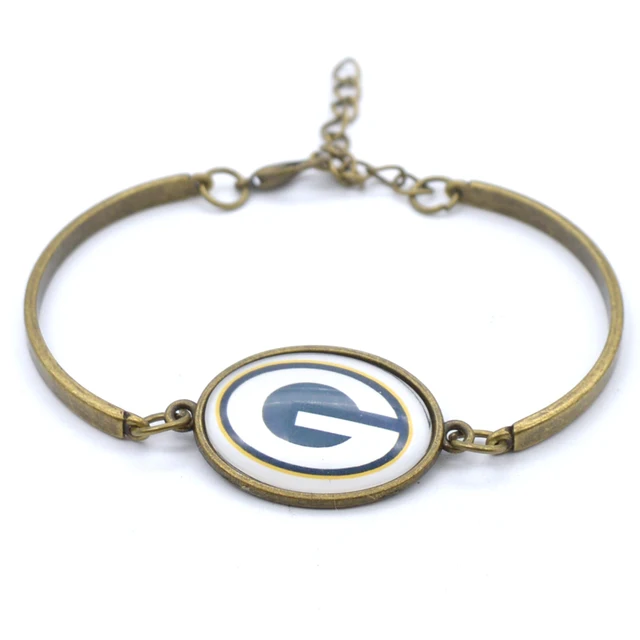 Green Bay Packers Charms Leather Bracelets Sports Football Silk Green Bay Packers Charms Leather Bracelets Sports Football Silk Bracelet Metal Bangle For Women Men Fashion 2017