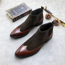 Человек патч платье ботинки martin обувь осень-зима мужской моды взлетно-посадочной полосы армейские Слипоны кожаные сапоги итальянская обувь Sapatos