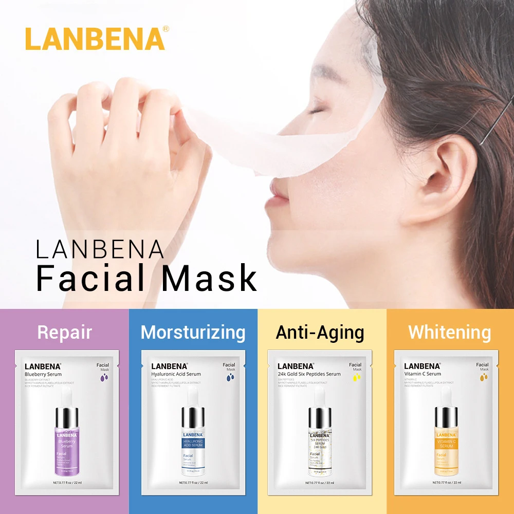 Face Masks Hyaluronic Acid Vitamin C Serum Blueberry Sheet Mask Moisturize Whitening Anti Aging