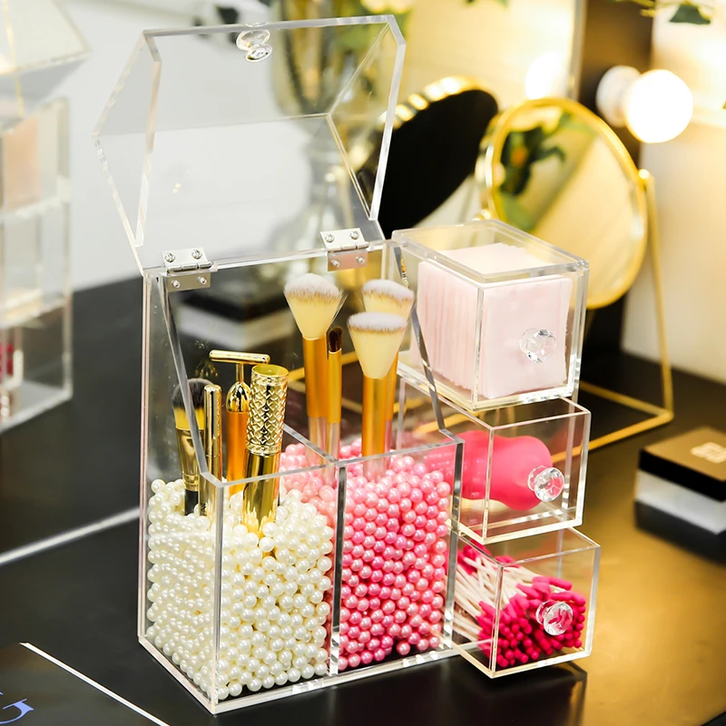 

ANFEI Large Clamshell Makeup Brush Barrels Acrylic Beauty Egg Storage Box Transparent Lipstick Storage Box C170-2