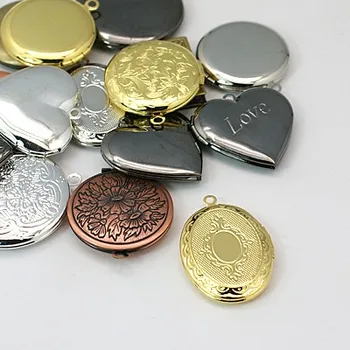 

Brass Locket Pendants, Photo Frame Charms for Necklaces, Mixed Shape and Mixed Color, about 19~32mm wide, 23~32mm long, 5~10mm