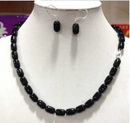 

hot sell New fashion columnar black agate Jewelry necklace earrings set