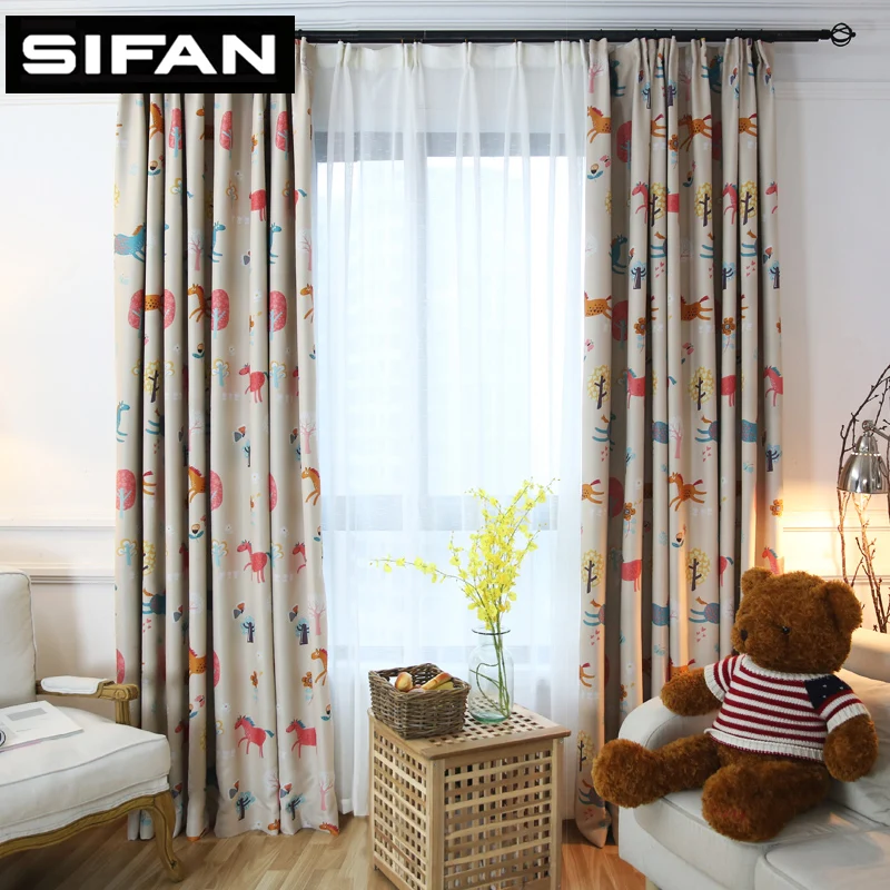 

High Quality Cartoon Animal Tree Flower Printed Blackout Curtains for Kids Room Girls Boys Baby Bedroom Window Curtains Drapes